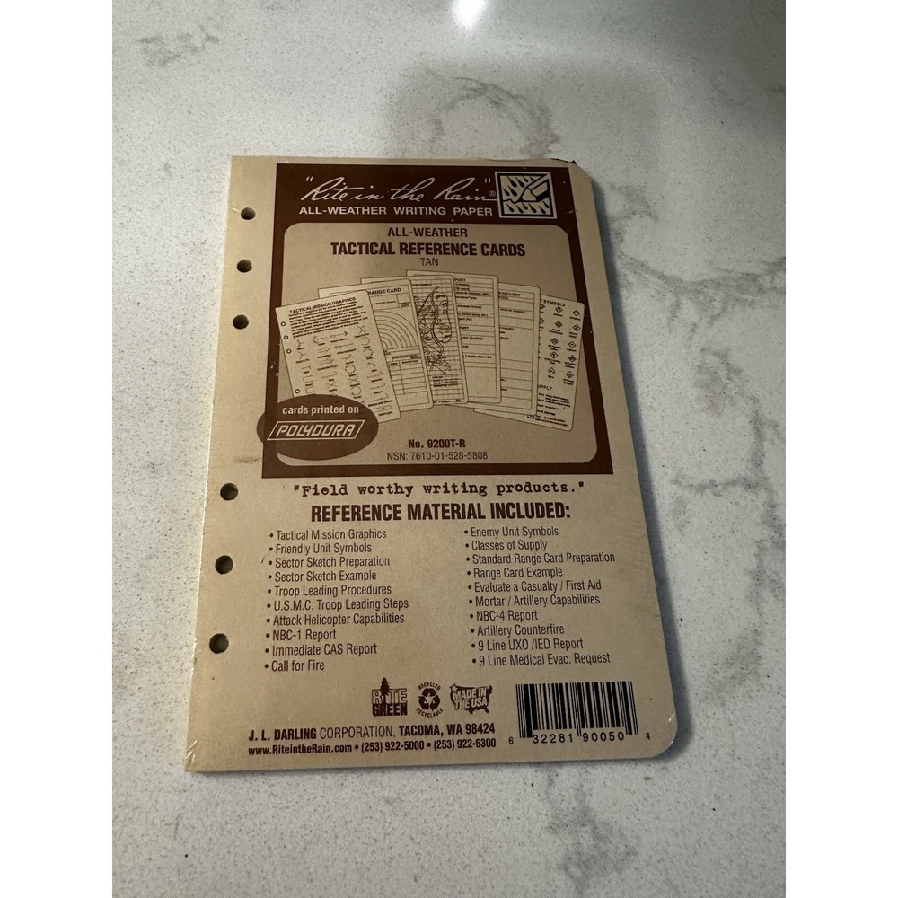 Rite in the Rain All Weather Tactical Reference Card Set 4 5/8" x 7"  Sealed New